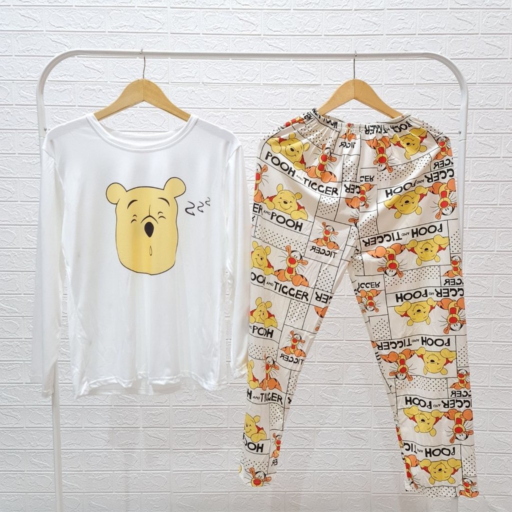 3536 kaos pajamas long tigger pooh one set import big baju tidur