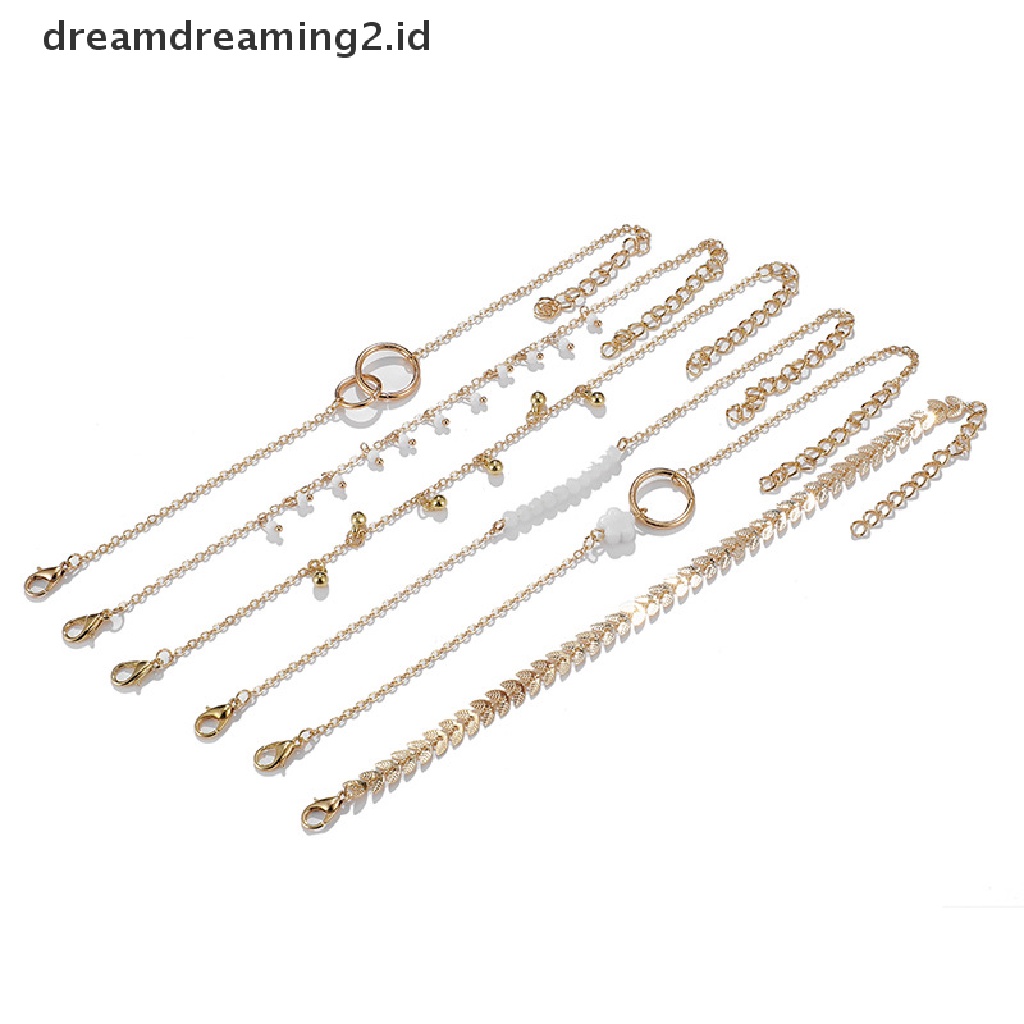 6pcs / Set Gelang Tangan Rantai Aksen Rumbai / Daun Gaya Boho Untuk Wanita