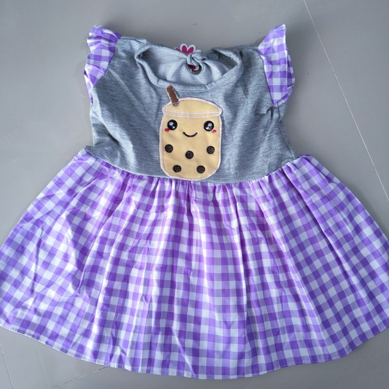 Dress Boba Anak 1,5 tahun- 3 tahun gaun anak cewek viral 2 tahun  baju anak cewek perempuan bo ba gemuk ( dress boba First )