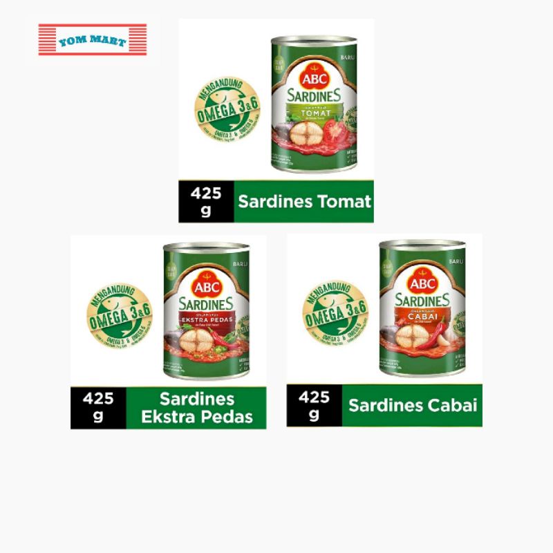 

ABC SARDINES TOMAT, SAUS CABAI, SAUS EXTRA PEDAS 425G | IKAN SAEDEN KALENG