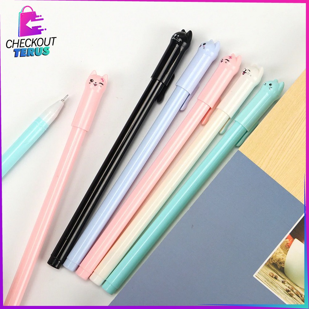 CT A14 Pulpen Gel Karakter Kartun Kucing Alat Tulis Stationary Bolpen Motif Kucing Pena Unik