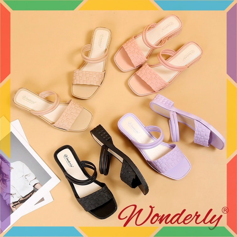 713-2 Sandal Sepatu Wedges Wanita Wonderly Motif Buaya Sendal Slop Jelly Karet Motif Ular Tawana