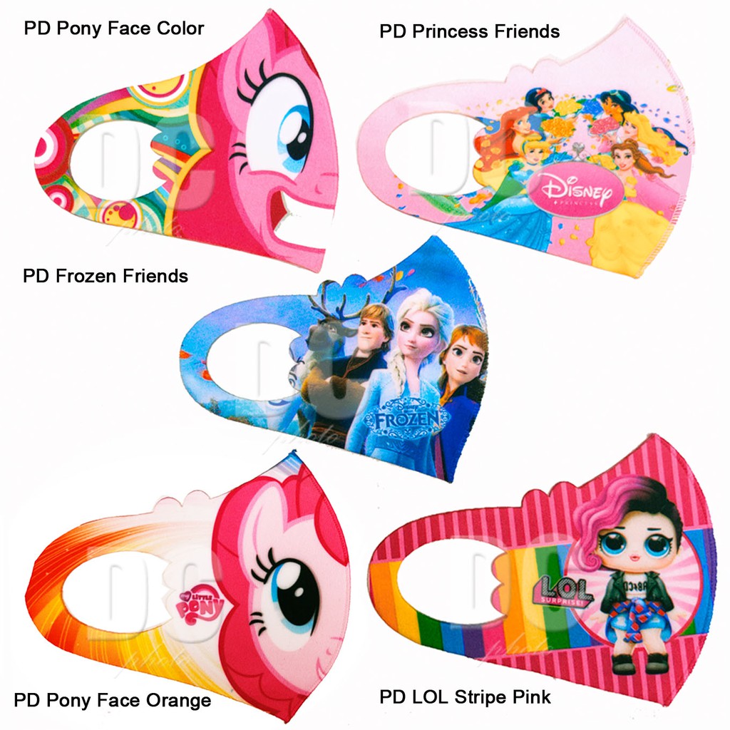 Masker Anak Kecil Scuba Premium Karakter LOL Princess Frozen Little Pony (Bisa Pilih Motif)