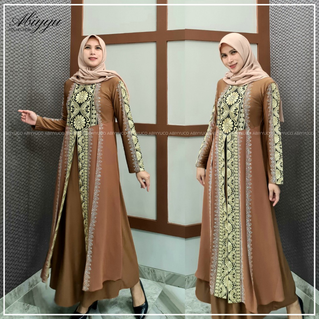 Abiyyuco GL1015 | Abaya Turkey Hitam dan Warna  Seragam Pengajian, Ready Turki Jumbo LD 125  Turky Bahan Jersey mix Ceruty dengan Bordir Renda dan Mote Swarovski,