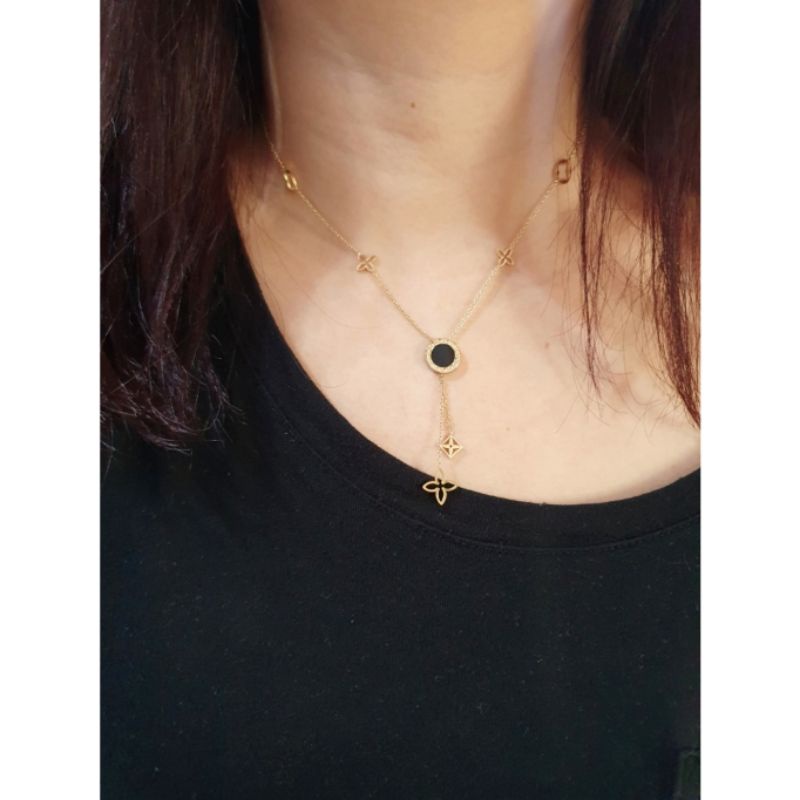 Kalung titanium asli motif elv Gold Premium Quality Kalung Stainless Steel Gold ts866