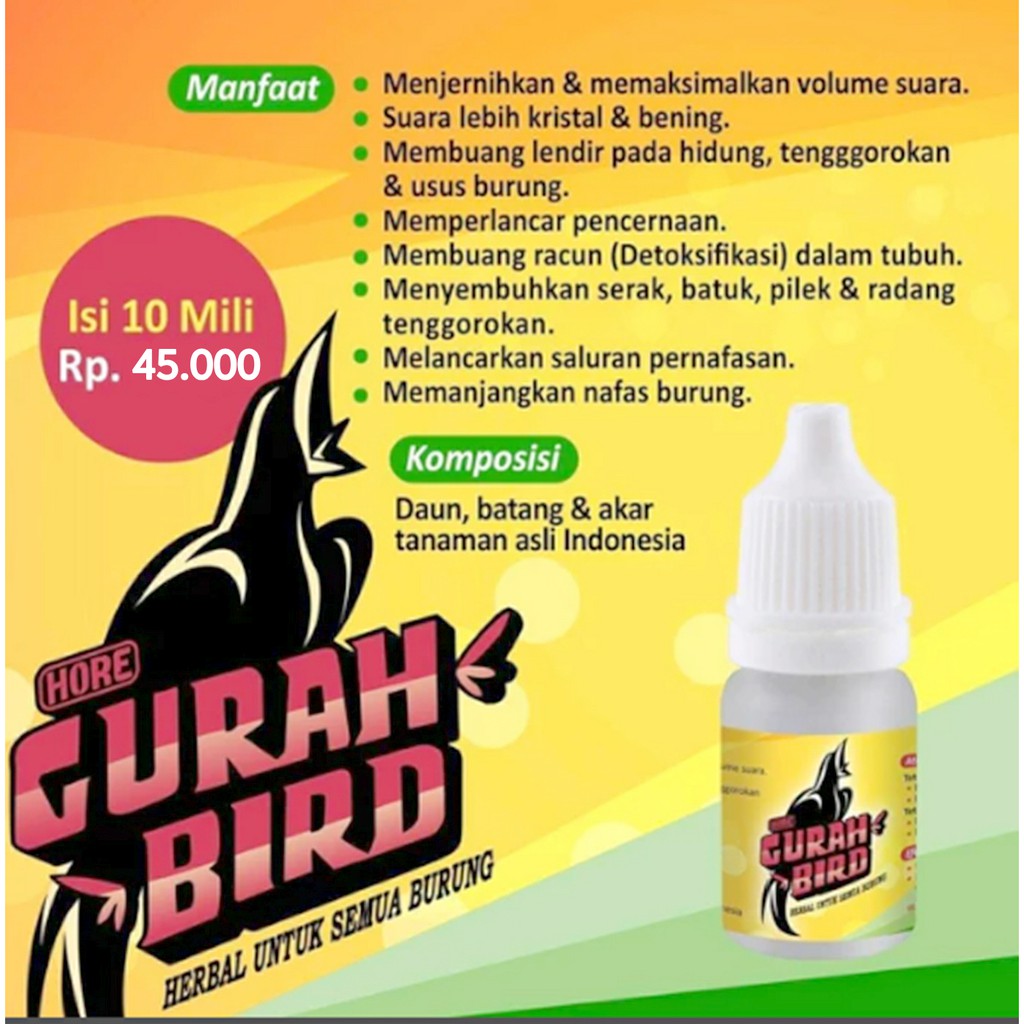 

HORE GURAH BIRD HERBAL MENJERNIHKAN MAKSIMAL KICAU