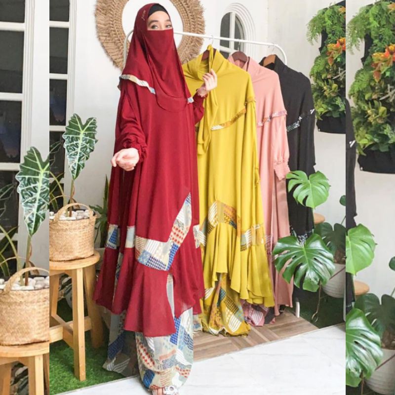 GAMIS SYAR'I SET  LONG KHIMAR CERUTY JUBAH MOTIF busana dress syar i By JRH