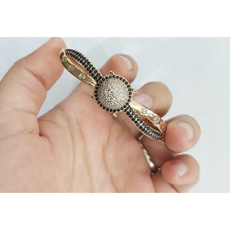 GELANG BANGLE PERAK ASLI SILVER WANITA 925 LAPIS EMAS PUTIH - PERHIASAN PERAK WANITA