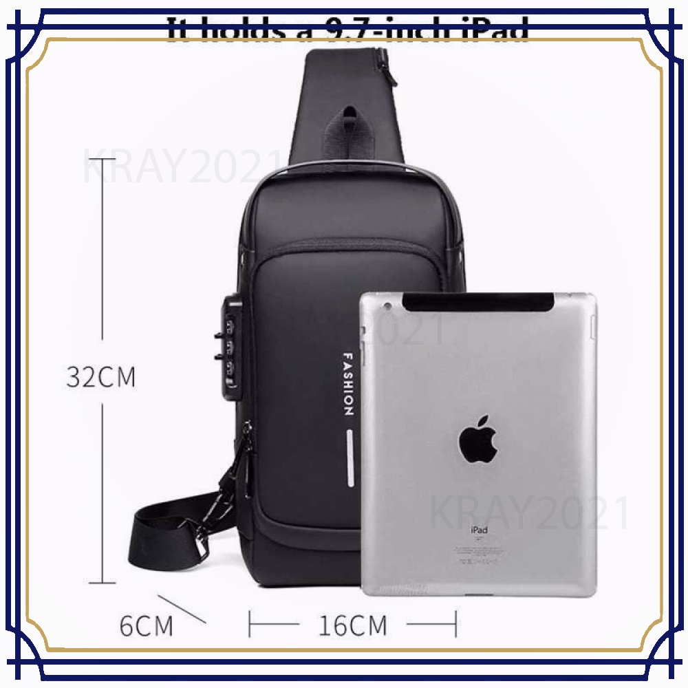 Tas Selempang Fashion Sling Bag Pria with USB Charger Slot BG444