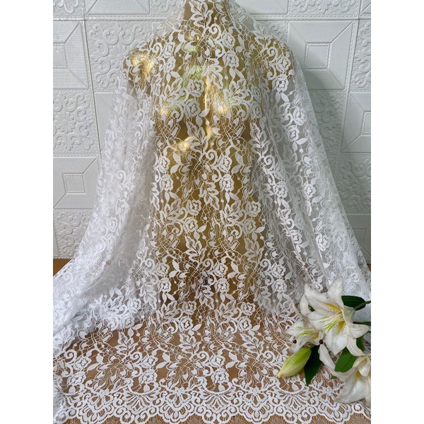 Bakal Kebaya Brokat Semi Italy Ranting Mawar 2,5 Mtr Premium