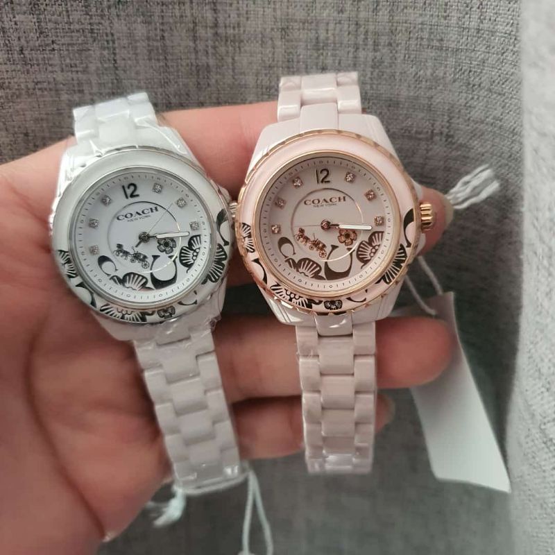 Jam Tangan Coach 14503465 Preston Tea Rose Keramik Diameter 32mm Warna Blush