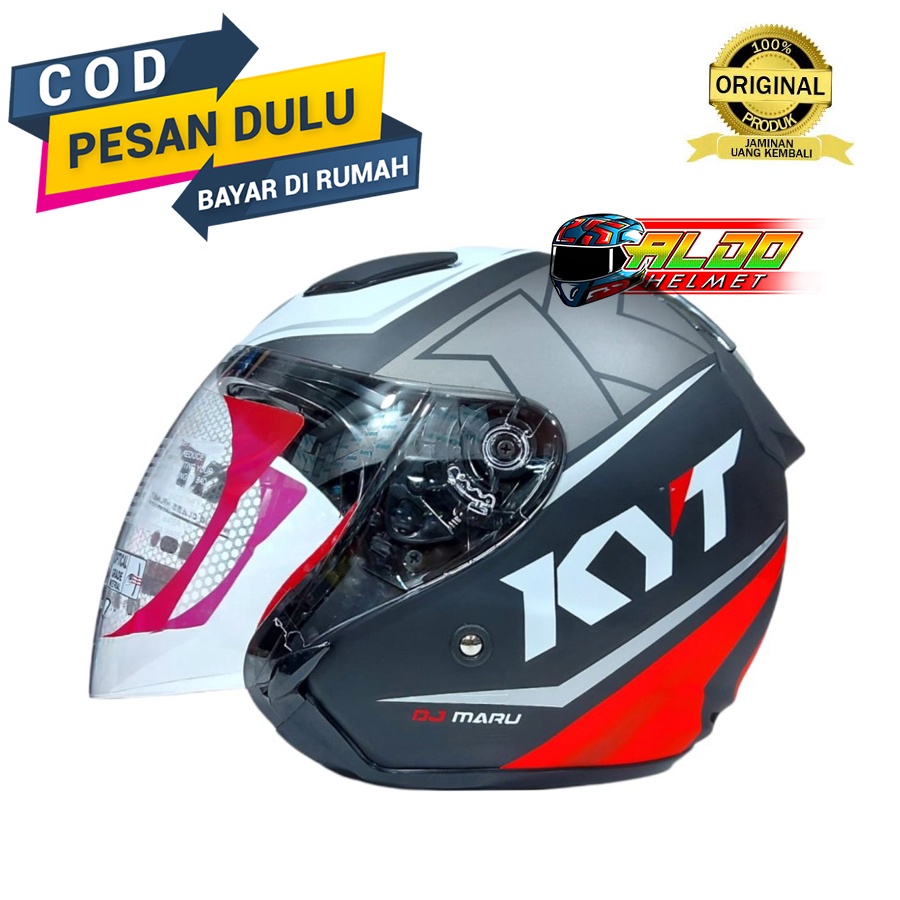 HELM KYT DJ MARU MOTIF #17 BLACK DOFF RED HELM HALF FACE TERBARU HELM DJ MARU TERLARIS