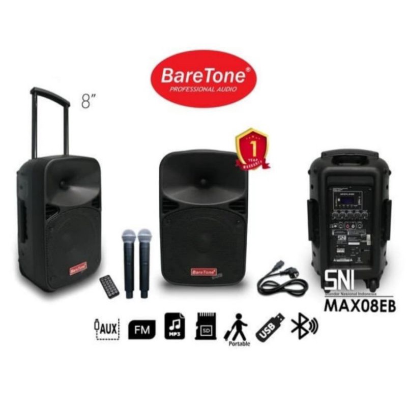 Spiker Portable BARETONE MAX8EB MAX 8EB Speaker 2 Mik Wireless