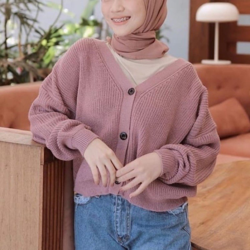 Cardigan Lengan Balon Rajut Premium / Cardigan Oversize / Atasan Muslim Wanita/ Cardigan Crop/ Outer-1