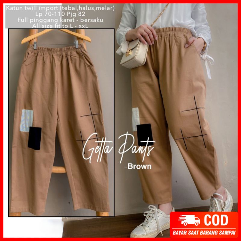 Getta pants katun twill best seller / celana panjang wanita jumbo