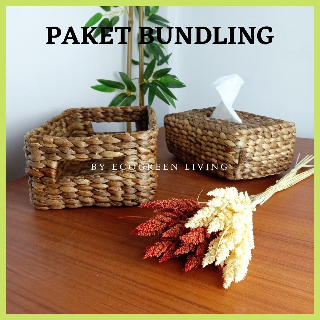 PAKET BUNDLING KERANJANG ANYAMAN ENCENG GONDOK DAN TEMPAT TISU / BUY 1 GET 2 ITEM