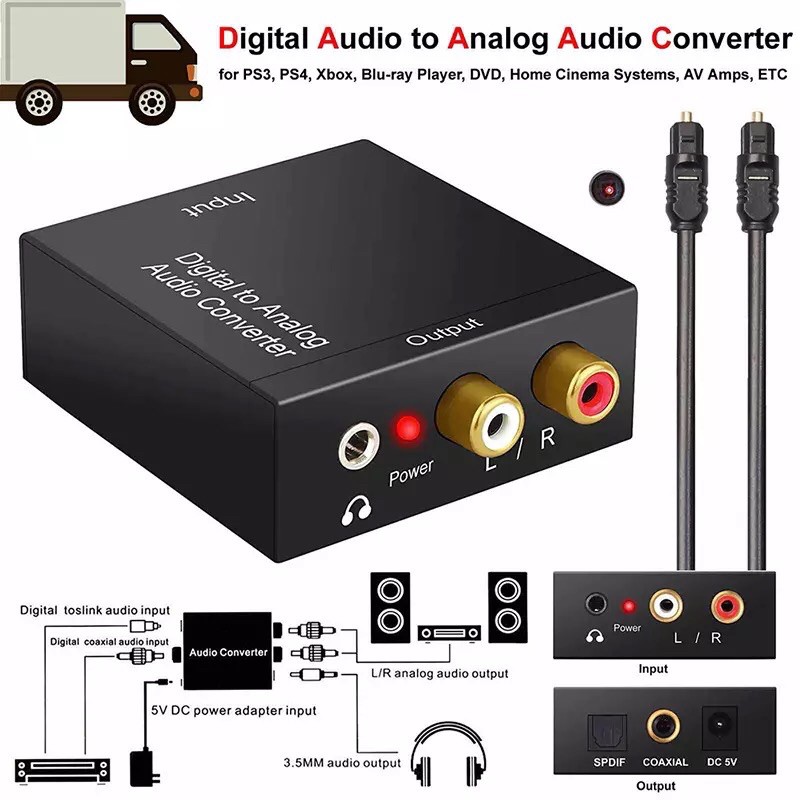 Digital to Analog Audio Converter Coaxial or Toslink L/R Audio Converter Adapter Optical