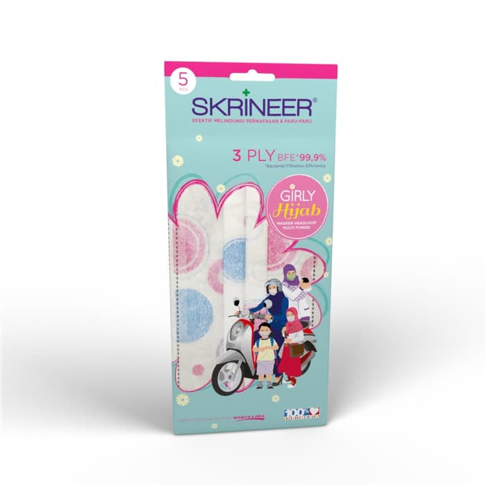 (Isi 5 pcs 3 ply) Skrineer Girly HIJAB - Masker Kesehatan / Kekinian