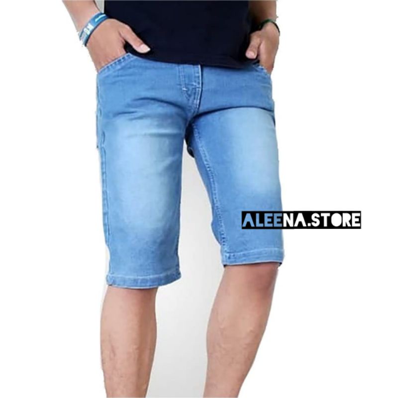 Celana Pendek Pria Bahan Jeans Sakura Melar / Celana Jeans Pendek Pria Melar Mulur