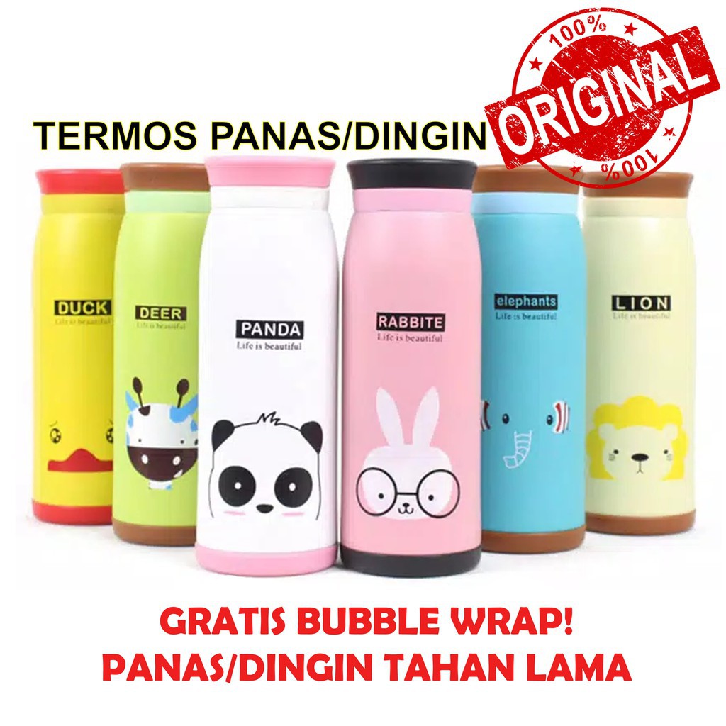 Termos Animal 500mL Ada KARET - Thermos Botol Minum Stainless Lucu untuk Anak