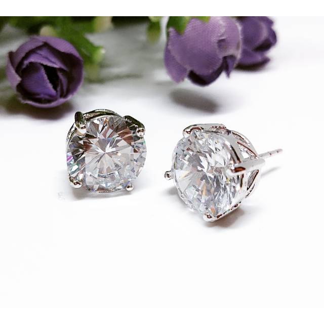 Anting zircon (berlian kw) model bulat lapis emas 22k