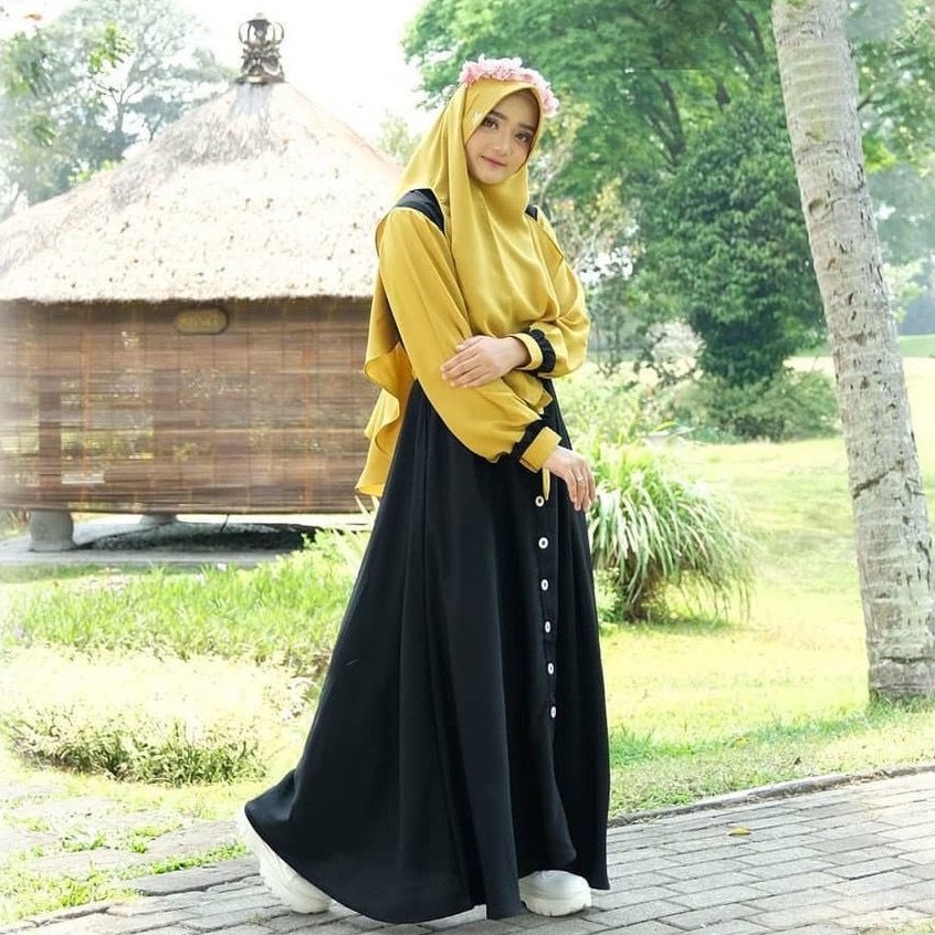 Fasha Set Syar'I Baju Gamis Lebaran Vintage Wanita Terbaru Kekinian Set Khimar Gabrielfashion