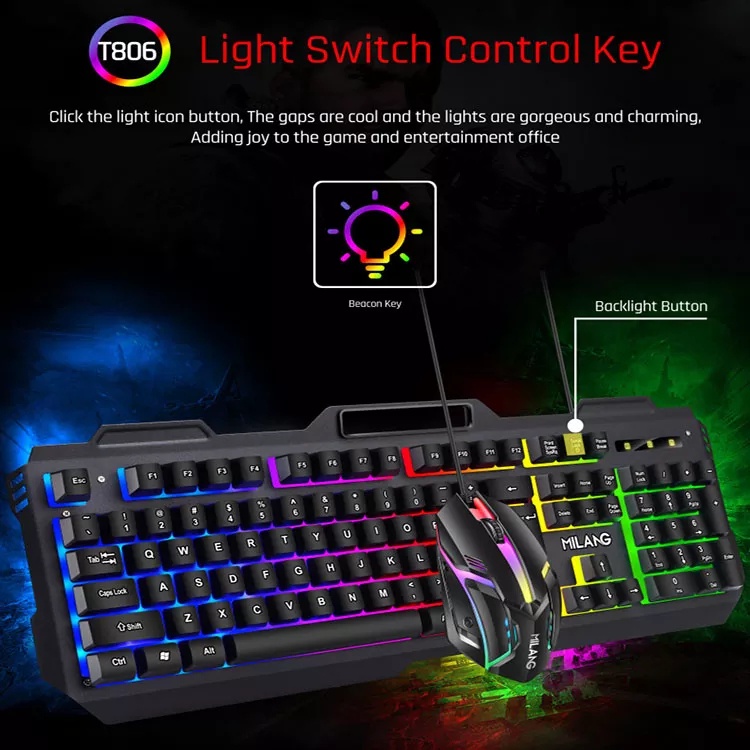 New Milang T806 Steel Behemoth RGB Gaming Keyboard dan Mouse Set Combo Murah