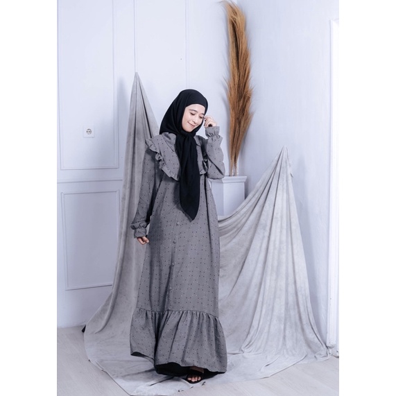 Dress Crinkle Airflow Kancing Motif | Gamis Crinkle Premium