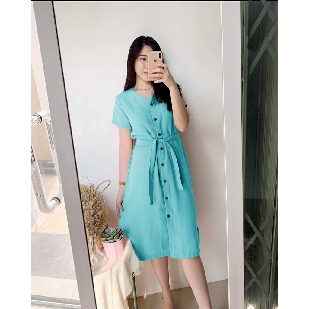 WSE390 - Dress Sansan Moscrepe IMPORT Dress Wanita Full Kancing UK L-XL LD 100-110 CM PJ 110 CM PREMIUM QUALITY