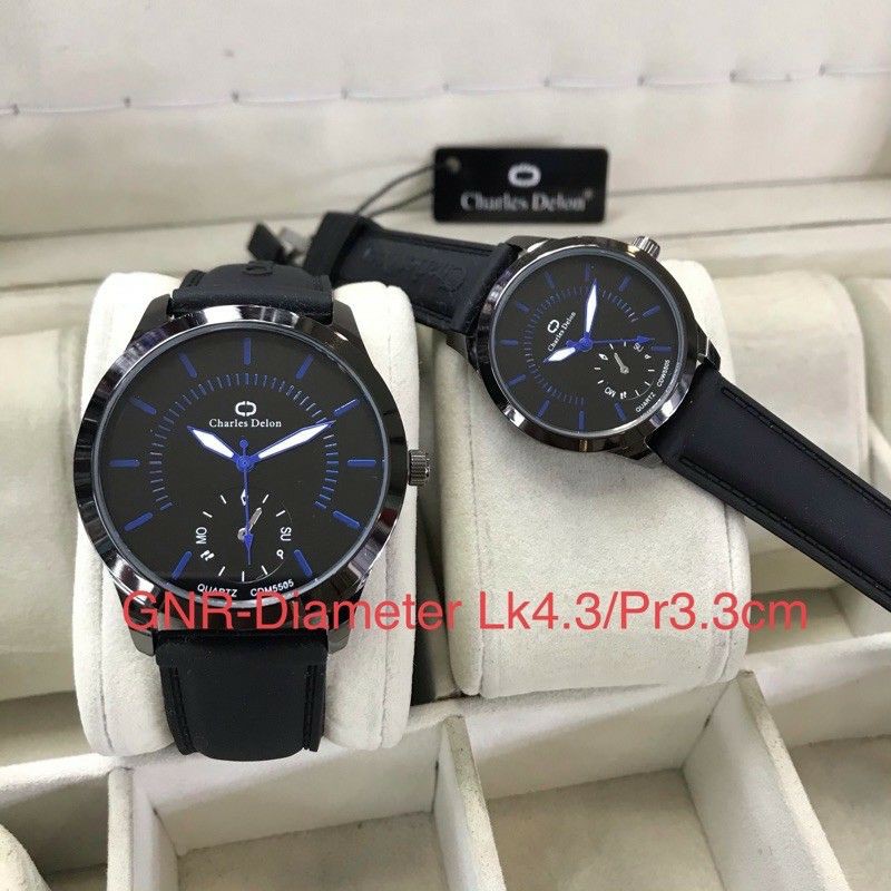 JAM TANGAN COUPLE CHARLES DELON RUBBER FREE BOX