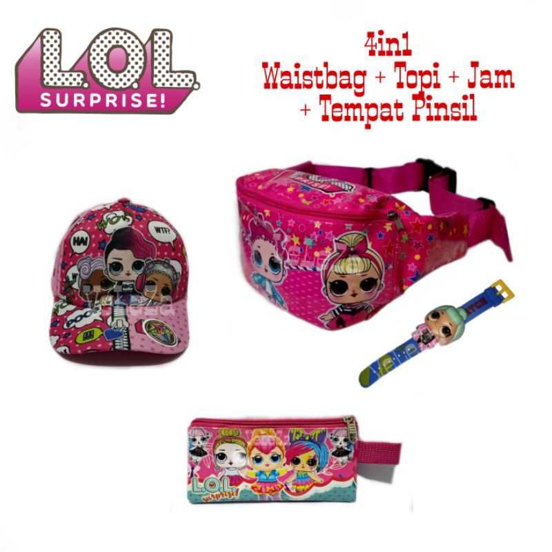 Waistbag Anak LoL 4in1 - Waistbag + Topi + Jam + Tempat Pinsil - Tas Anak Perempuan