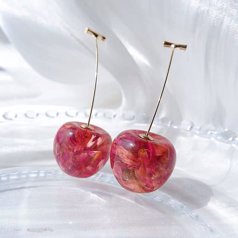 Anting Tusuk Gantung Panjang Desain Buah Ceri Gaya Korea Untuk Wanita