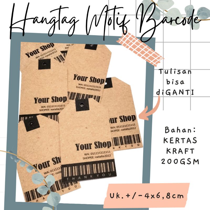 

[isi 20PCS] HANGTAG RUSTIC MODEL BARCODE CUSTOM MURAH SIMPLE KEREN ELEGAN BAHAN KERTAS KRAFT 200GSM HARGA TERMURAH