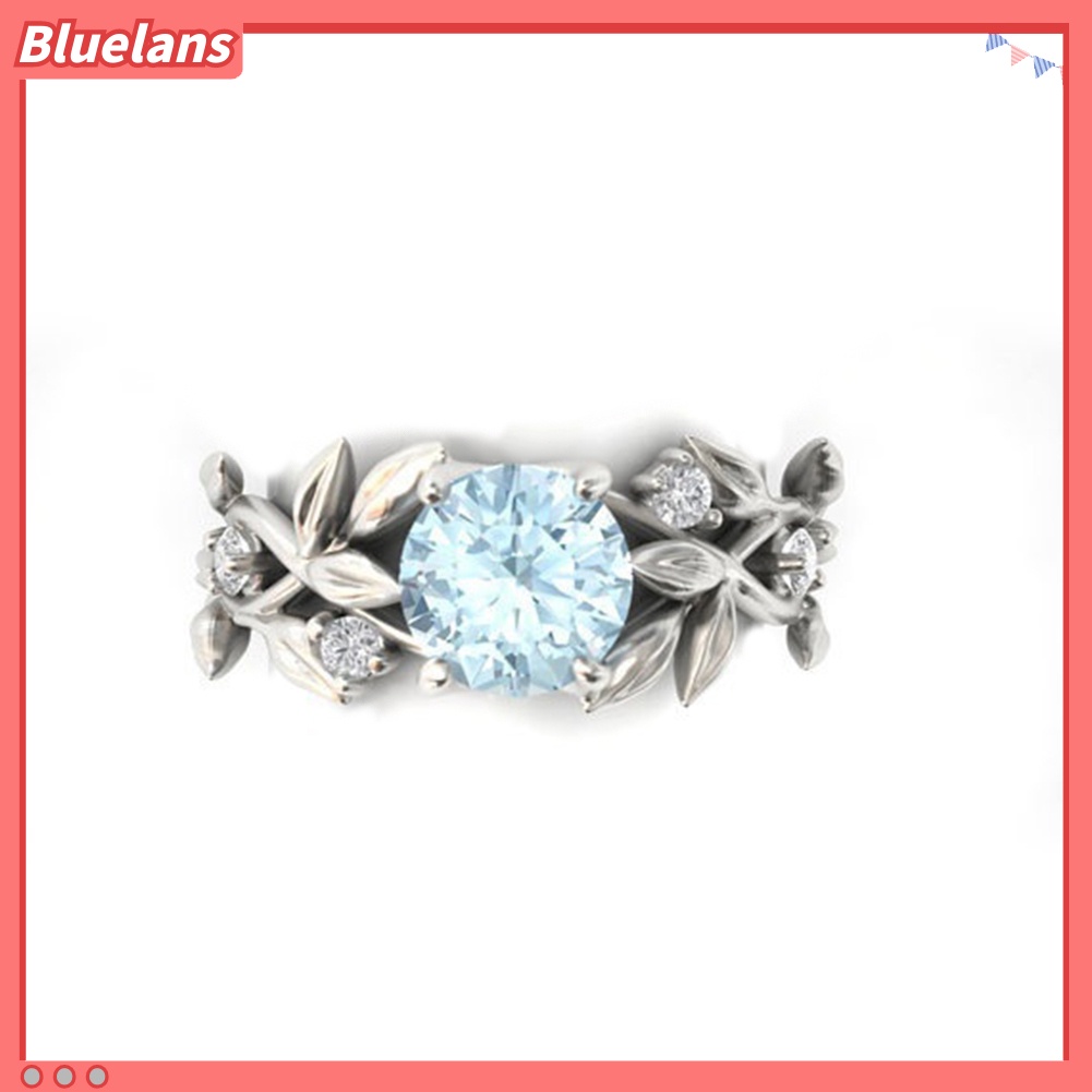 Bluelans Cincin Desain Daun Rambat Hollow Aksen Berlian Imitasi Untuk Wanita