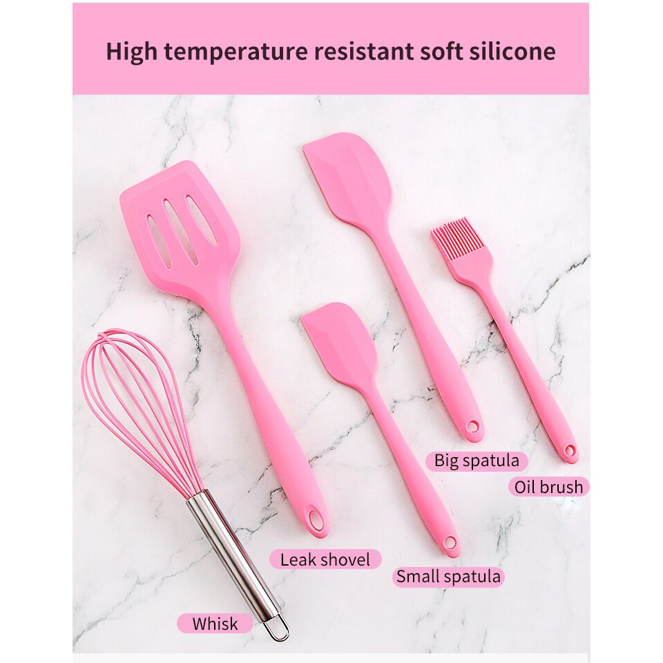 Spatula Silikon Set Baking Prop  Alat Masak 5 in 1 Sutil Kuas Silikon Tahan Panas Spatula Plastik