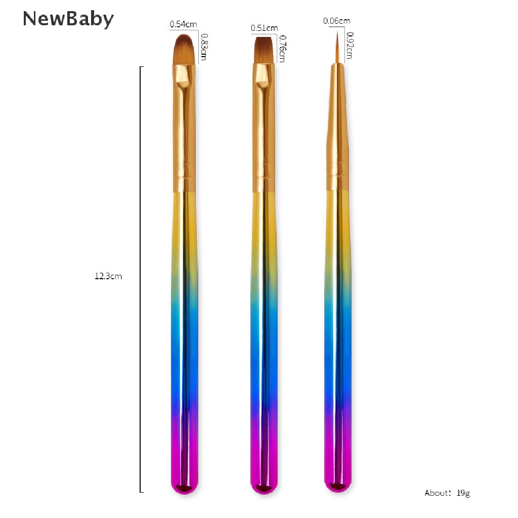 Newbaby 3pcs / Set Brush Pen Dotting Untuk Gambar Hiasan Nail Art Diy