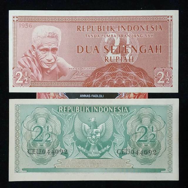 (GRESS) Uang Kuno Rp.2 ½ Dua Setengah 2 Setengah Rupiah Seri Suku Bangsa Tahun 1956 mahar 21 rupiah