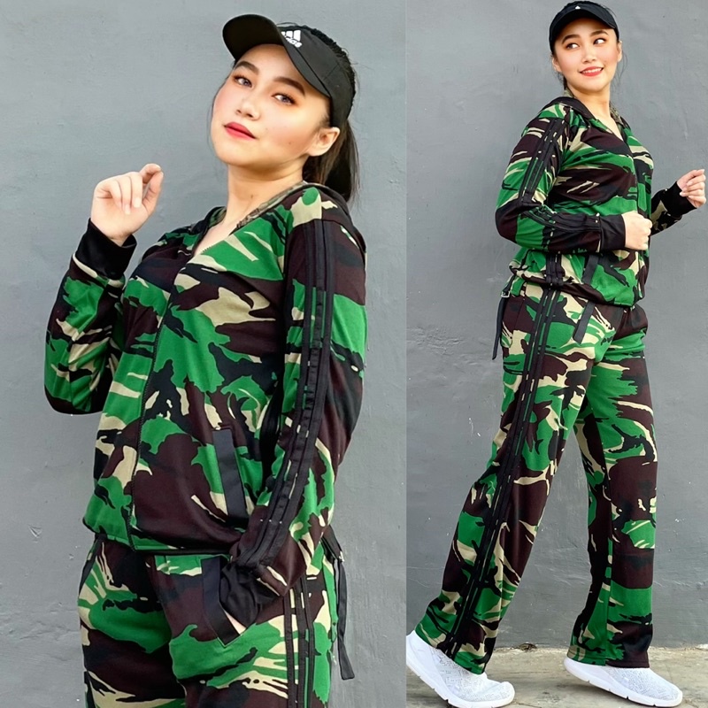  Setelan  Baju  Senam  Lapangan Panjang  Hitam Army Zumba 