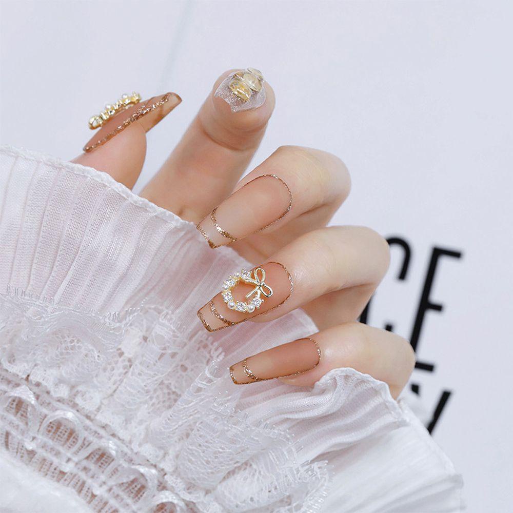 MXBEAUTY 3d Dekorasi Nail Art Gadis Bergaya Ikatan Simpul Emas Mutiara Zirkon Manikur Aksesoris