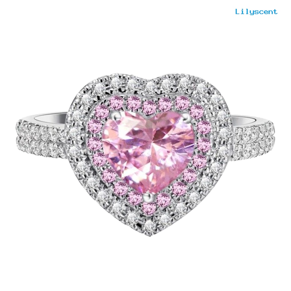 Ls Cincin Lapis Platinum Bentuk Hati Warna Pink Dengan Berlian Imitasi Untuk Wanita