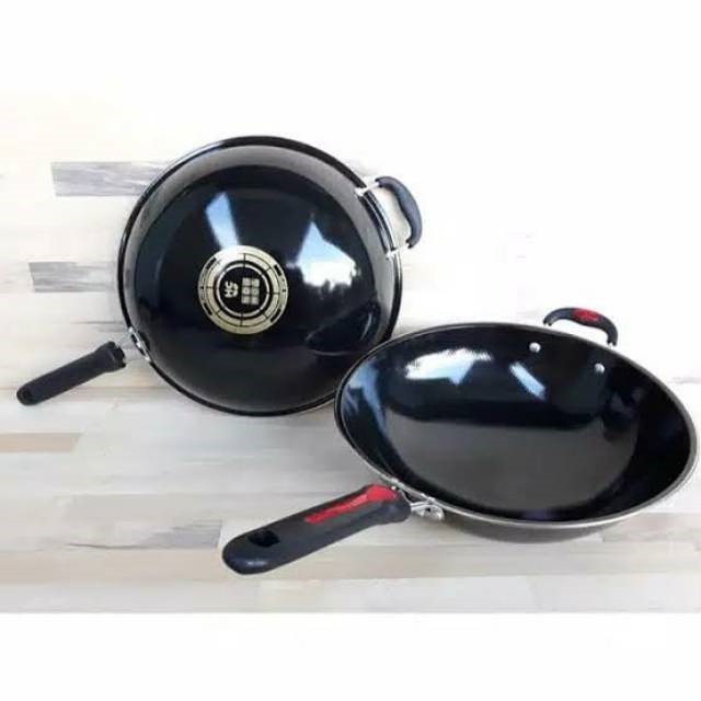 Wajan Enamel Anti Lengket Anti Gores 34cm Wajan Wok Gagang dan kuping