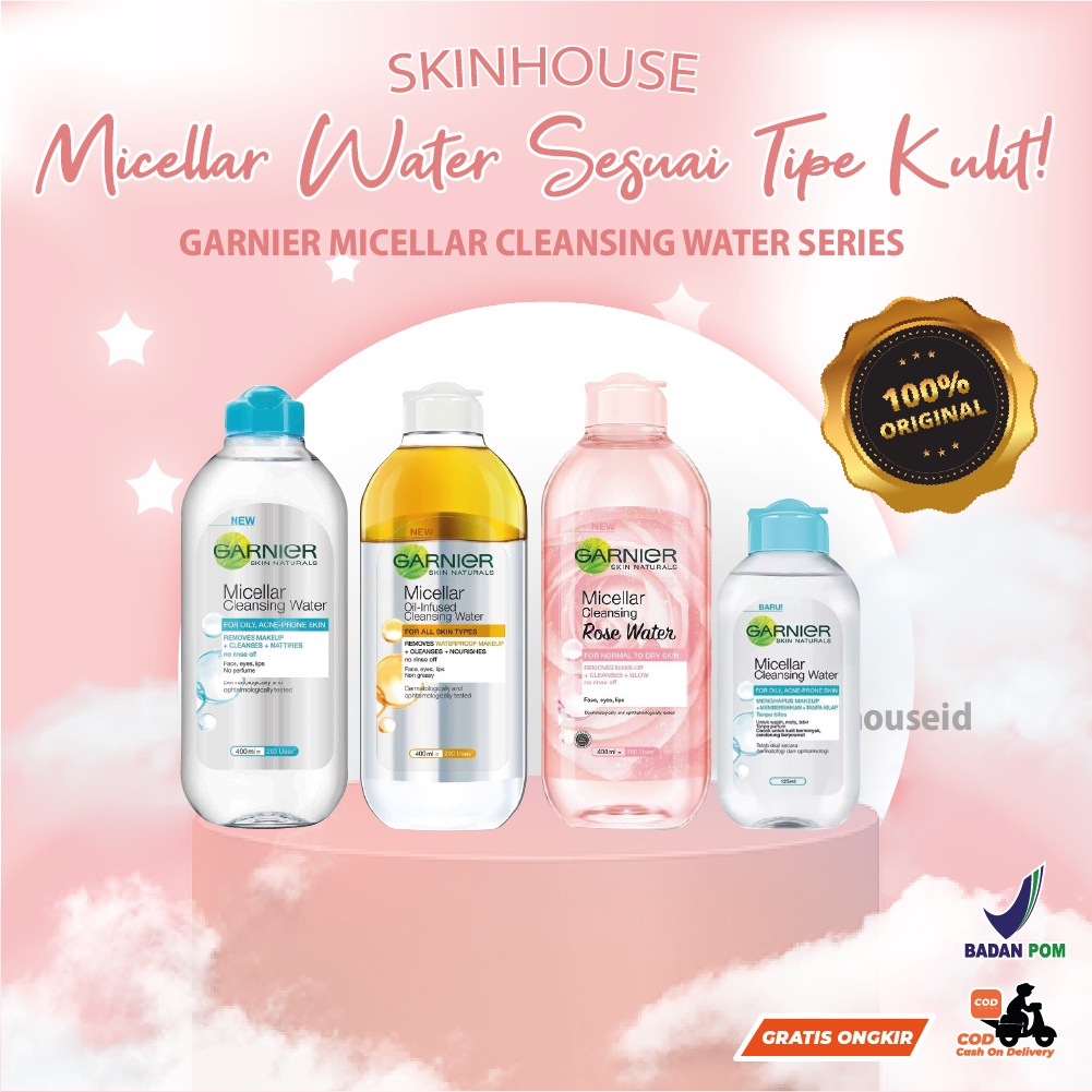 Skinhouseid Garnier Micellar Cleansing Water Series Pembersih Make Up Remover Original BPOM