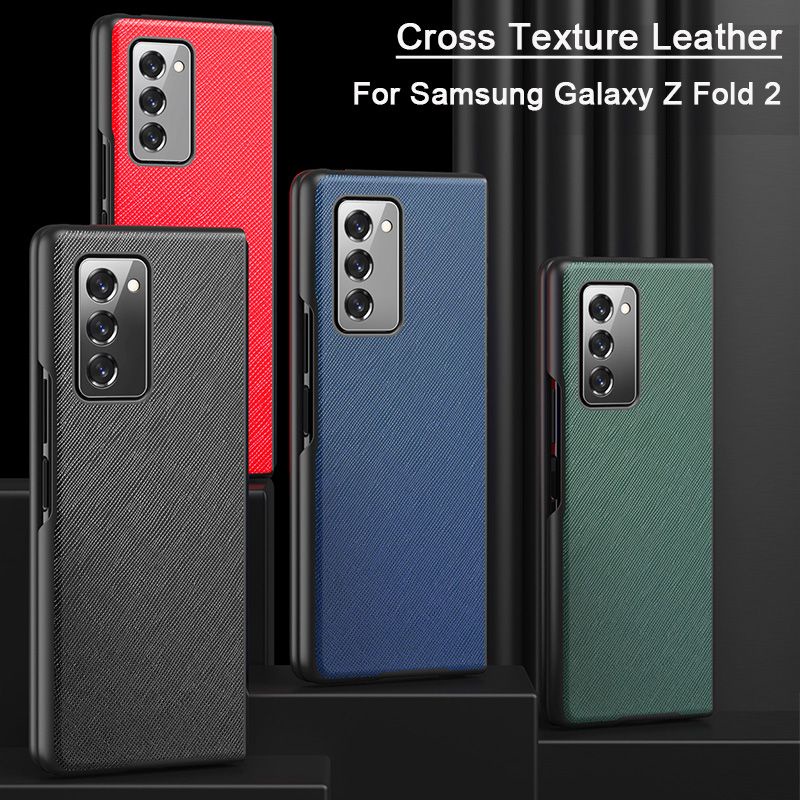 Hard Cover Case Samsung Z Fold 2 Luxury Cross Texture Leather