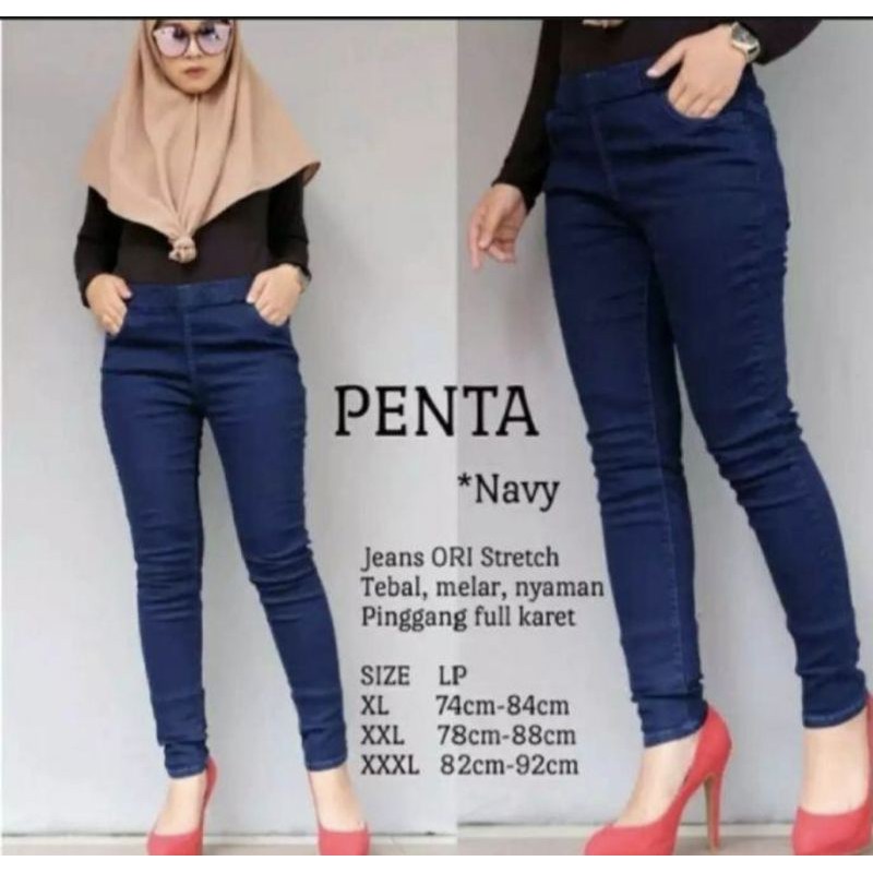 CELANA JENGGING JEANS WANITA PINGGANG KARET uk 27-34