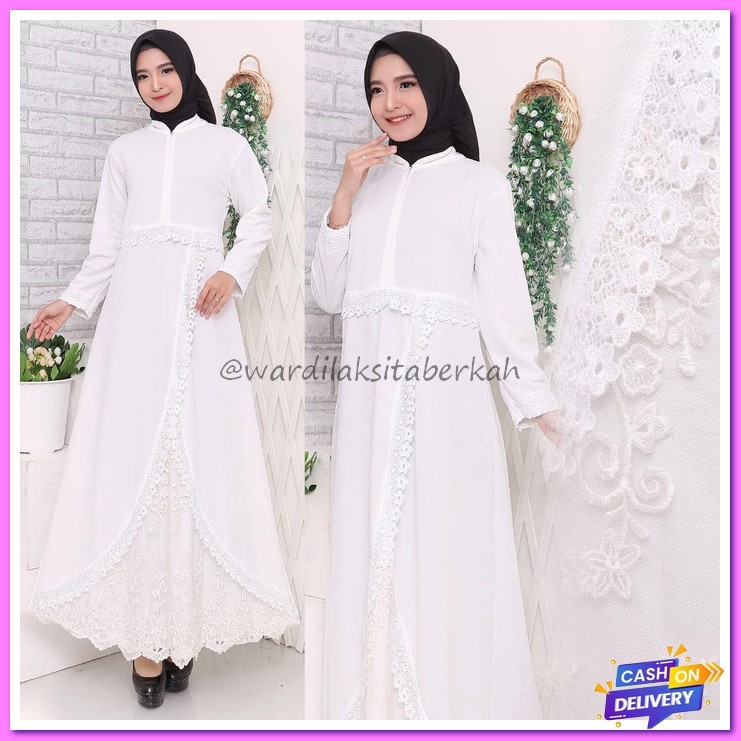 Humaira99 Gamis Syari Pesta Muslim Maxi Busui Cavari TA799 Gamis Putih Premium / Gamis Lebaran / Gam