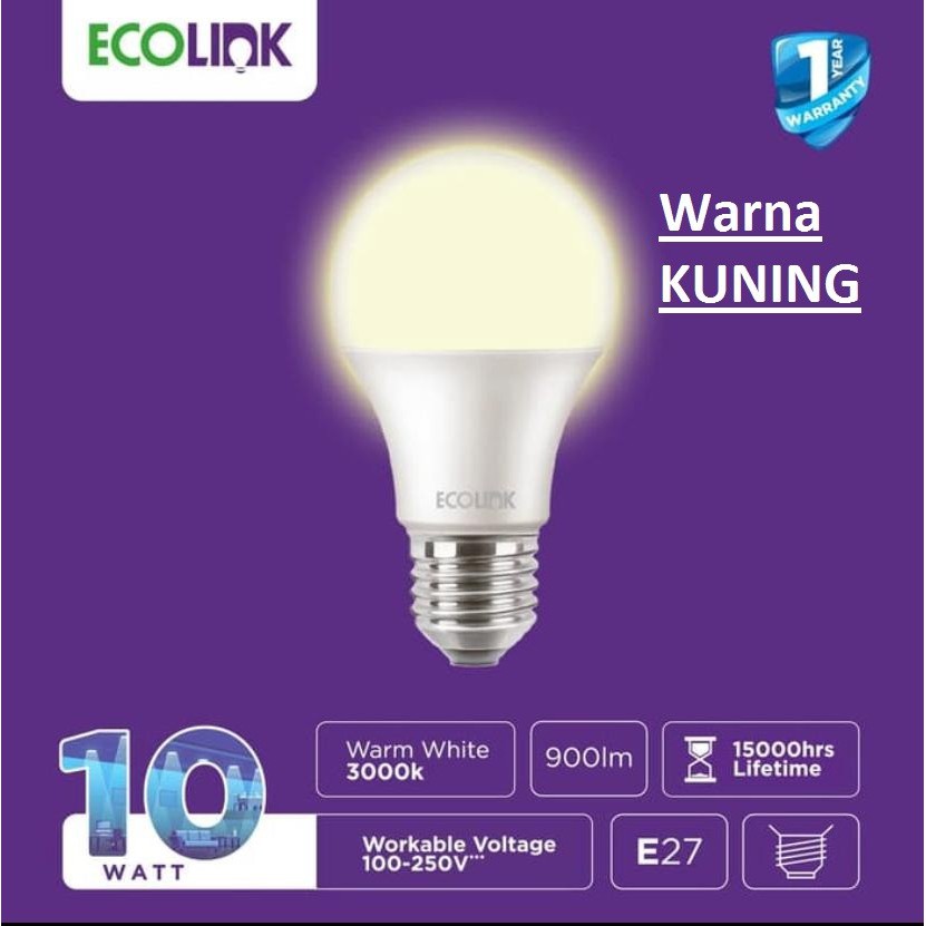 Lampu Bohlam LED Bulb 10 Watt 10Watt 10W W Kuning Warm White ECOLINK