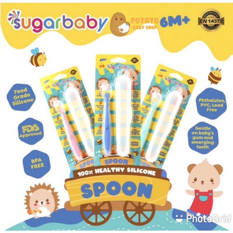 Sugar Baby Healthy Silicone Spoon ( With Cover ) - Sendok Makan Anak