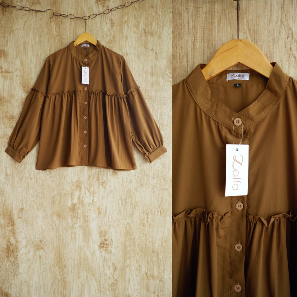 AMIRA BLOUSE by ZALFA OUTFIT / blouse polos / blouse wanita murah-Caramel