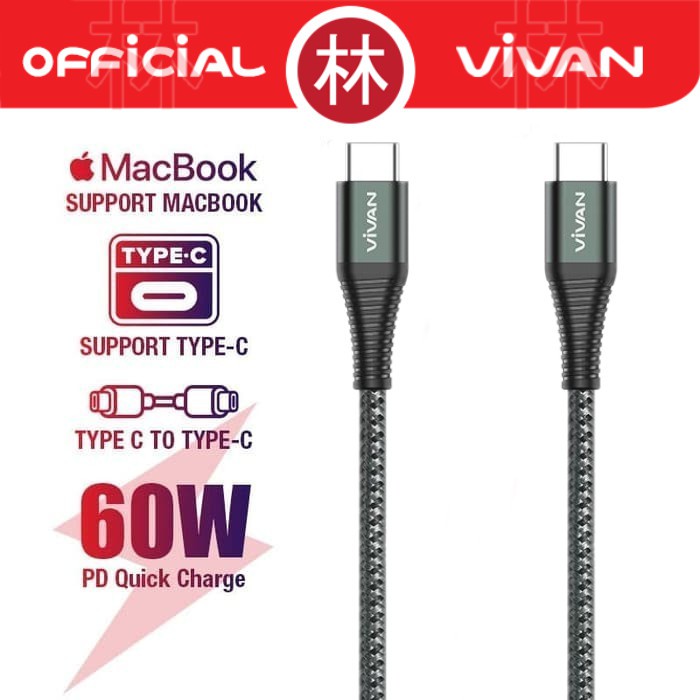 Vivan KPD100S Data Cable Type-C To Type-C PD 30W Quick Charge 3A