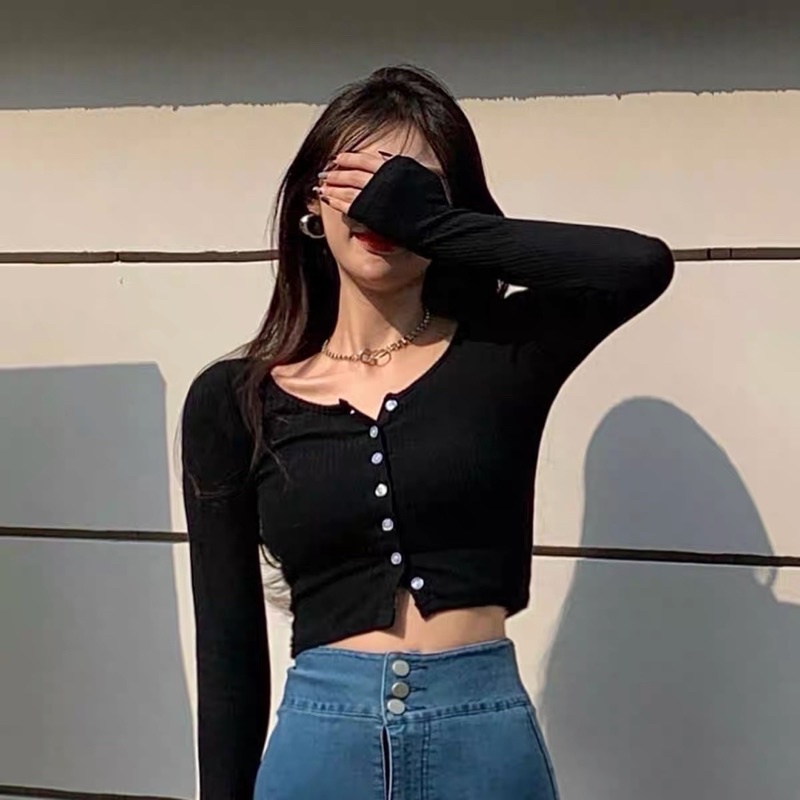 (BGG) LMB KOREAN TOP CROPTOP ATASAN WANITA LENGAN PANJANG